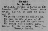 Arthur McCulla/ Mculla/ McCullagh